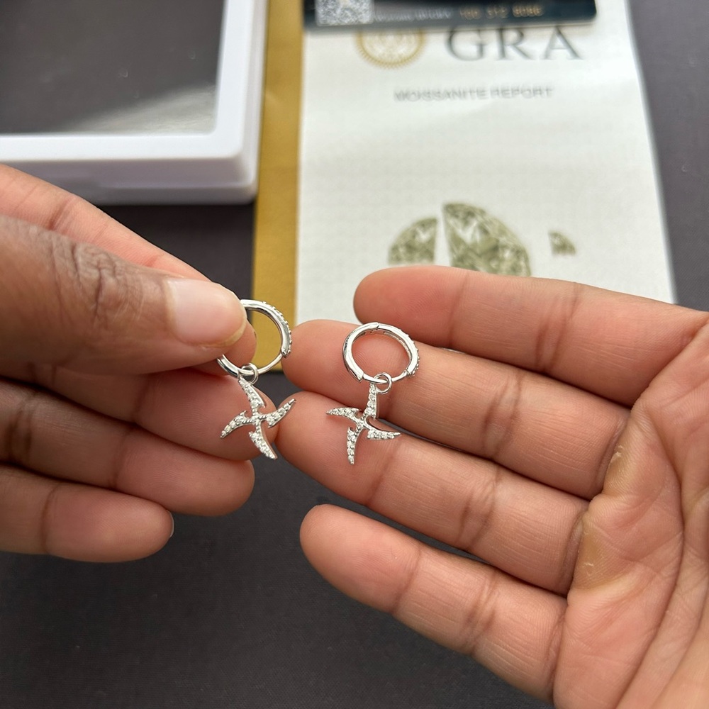 Moissanite Shuriken Drop Earrings